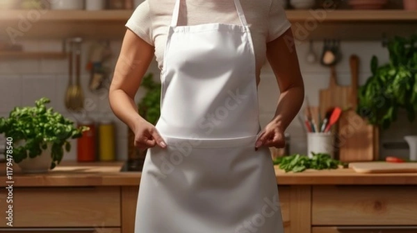 Fototapeta Creative white apron mockup in an artistic kitchen. Generative AI