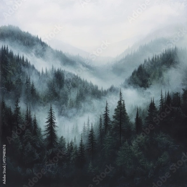 Fototapeta Misty floral bliss in the himalayan mountain forest nature landscape photography tranquil environment serene viewpoint