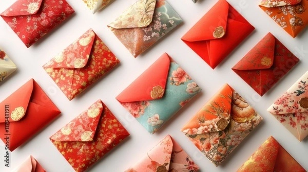 Fototapeta A collection of decorative envelopes featuring intricate floral designs and vibrant colors.