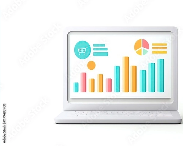 Fototapeta AI digital E-commerce Creative background Colorful data visualization on a laptop screen.