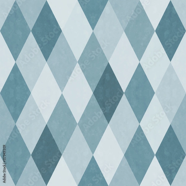 Obraz おしゃれで風合いのあるレトロなダイヤ柄シームレス（連続・繋がる）パターン　青系　背景素材