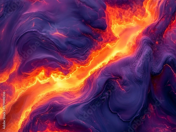 Obraz Vivid Abstract Landscapes with Topographic Layers, Neural Patterns, and Volcanic Energy