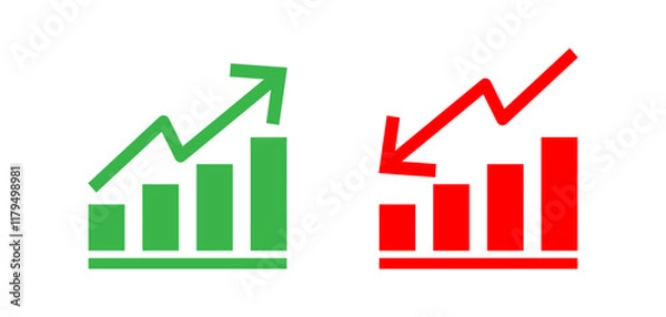 Fototapeta financial business chart showing growth with up arrow and loss in down arrow. Chart with green and red arrows representing increase, decrease. 
