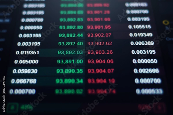 Fototapeta Close-up of financial chart on stock market on monitor display. Stock market data business analysis concept.