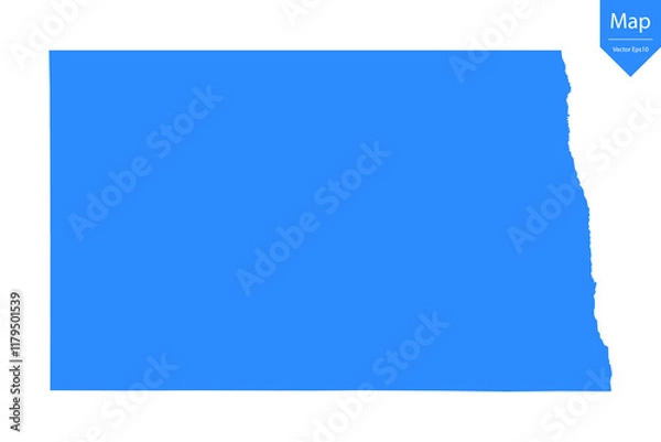 Obraz Blue map of North Dakota isolated on white background. Vector illustration eps10.	
