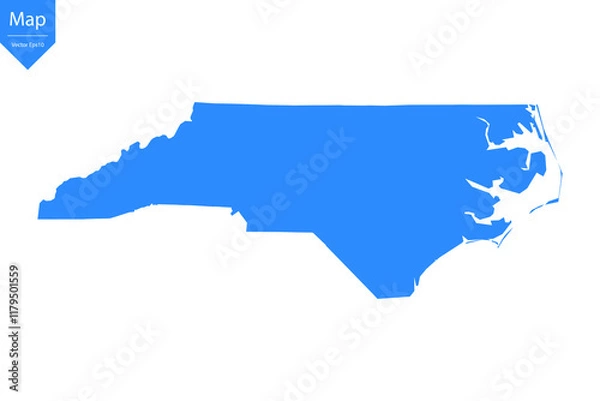 Obraz Blue map of North Carolina isolated on white background. Vector illustration eps10.	
