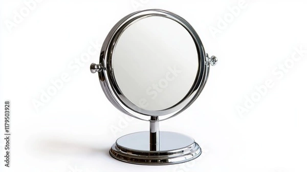 Fototapeta A circular vanity mirror with adjustable angles, isolated on a white background,