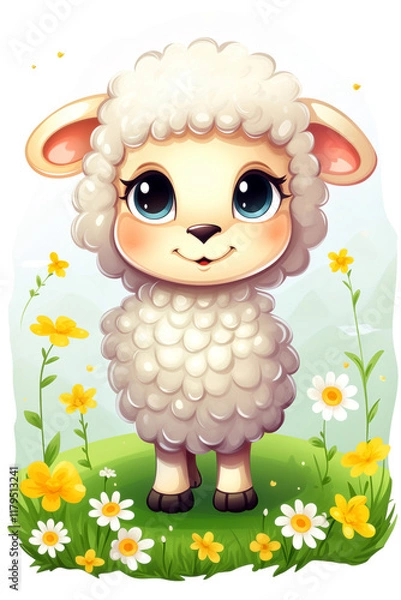 Fototapeta Valentine's Day Greeting Card Design: Sheep with a Heart Wool Coat