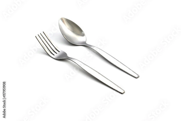Fototapeta fork and spoon isolated on white background with clipping path