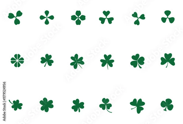 Obraz Vector 18 Icon Set 3 (of 4) Green Shamrock and Clovers for St. Patricks Day Celebrations or Lucky Design