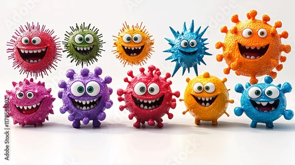 Fototapeta Collection of 3D germs isolated on white background