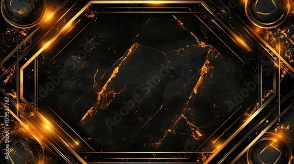 Fototapeta Abstract Black Marble Background With Gold Accents