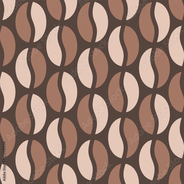 Fototapeta Seamless vector pattern with Coffee bean rows in masculine neutral earthy brown and beige colors