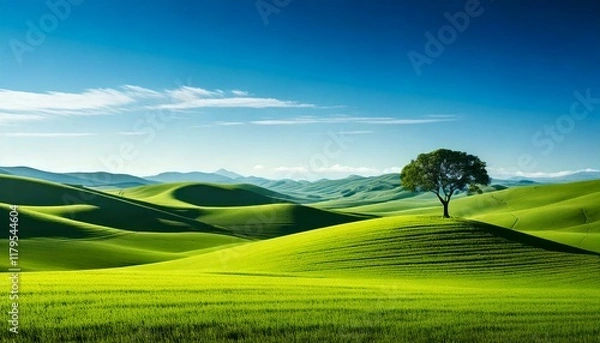Fototapeta Green hills under a clear blue sky