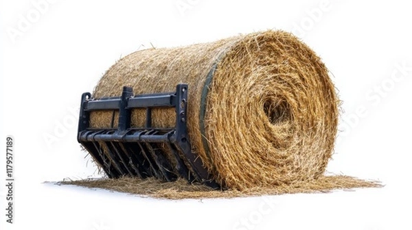 Fototapeta Round hay baler, ready for use, isolated on a white background