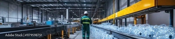 Fototapeta Engineer Working in a Plastic Recycling Factory