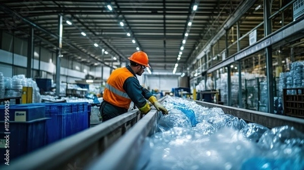 Fototapeta Engineer Working in a Plastic Recycling Factory