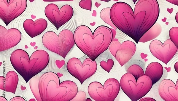Fototapeta a seamless pattern of pink hearts on a white background