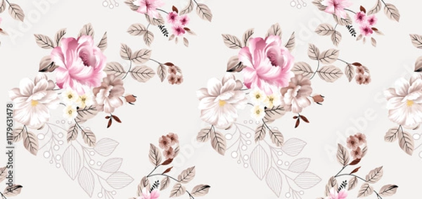 Obraz floral pattren motif design, design for cover, fabric, textile, digital printing wall background. digital design for textile prints, ethnic floral design pattren pink blue. textile prints

