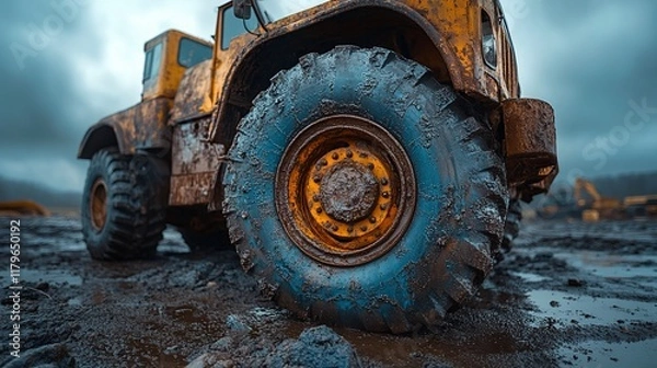Fototapeta Muddy Off-Road Vehicle: A Powerful Machine Conqueres the Terrain
