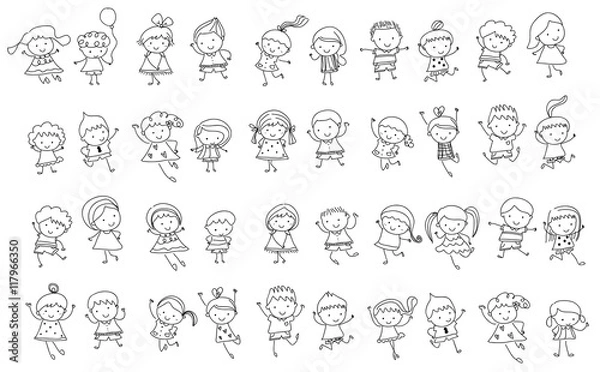 Obraz Group of kids,drawing sketch