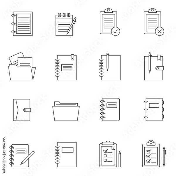 Obraz Outline document notes icon set isolated on white background