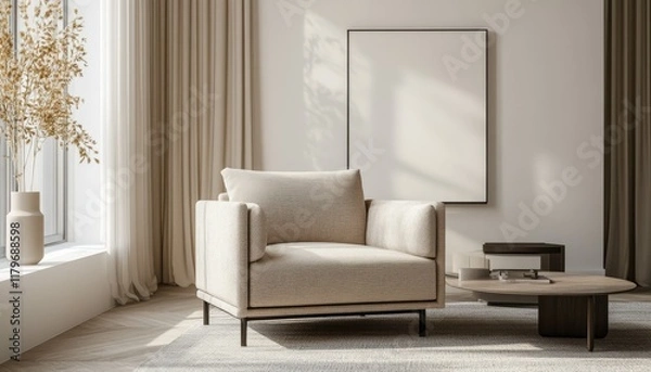 Fototapeta Modern Beige Armchair Minimalist Living Room Interior Design