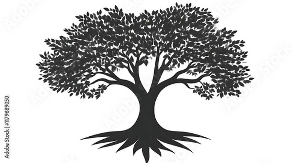 Fototapeta A Silhouetted Tree with Lush Foliage and Deep Roots