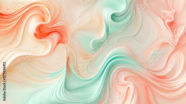 Fototapeta A dynamic abstract composition of flowing pastel shapes in coral and mint green tones, evoking energy and artistic sophistication