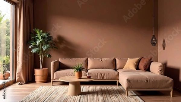 Fototapeta Modern interior design with Pantone 2025 Colour of the Year Mocha Mousse