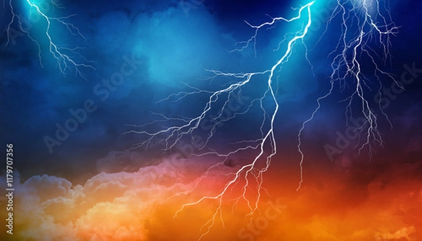 Fototapeta Lightning, thunder cloud dark cloudy sky