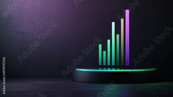 Fototapeta business trends data analysis graph concept. A modern visualization of growing data represented by colorful vertical bars on a dark background, suggesting progress and success.