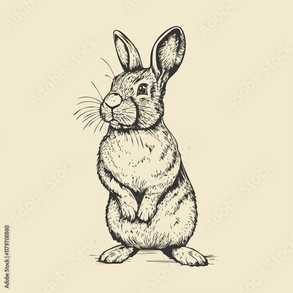 Fototapeta Cute fluffy rabbit sketch drawn in ink. Vector illustration