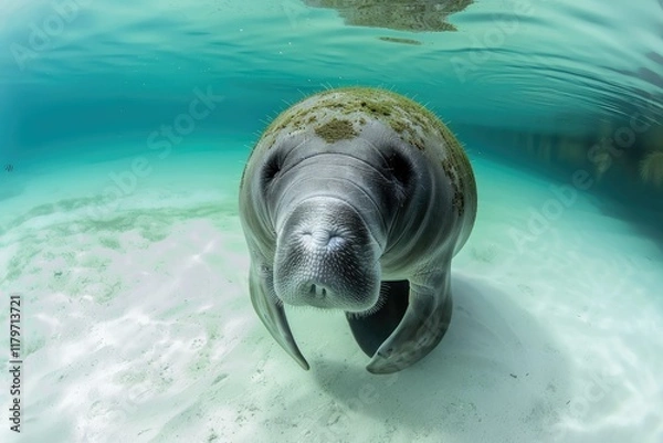 Fototapeta Clear Pixel Picture of a Manatee Underwater in Florida