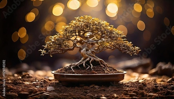 Fototapeta Climate change, symbolized by a Bonsai tree from on dry earth