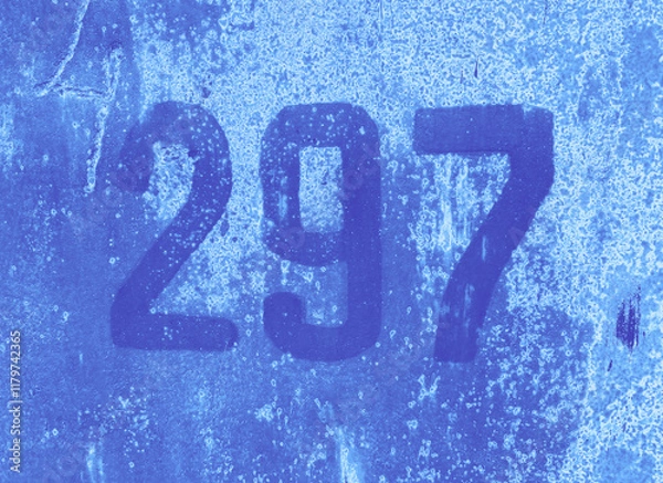 Obraz Number 297 on aged blue background. Two hundred and ninety-seven on textured surface