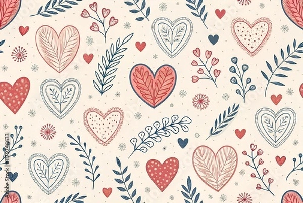 Fototapeta Hand-drawn doodle heart pattern for Valentine's Day