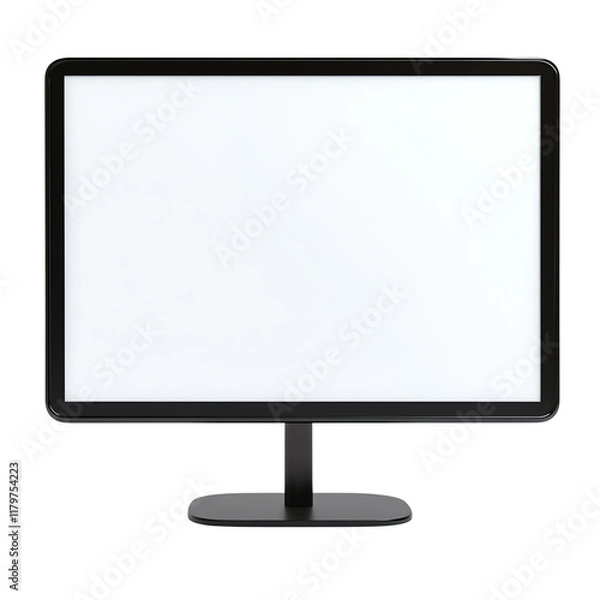 Obraz Black computer monitor with blank white screen, isolated on white background. Transparent background.