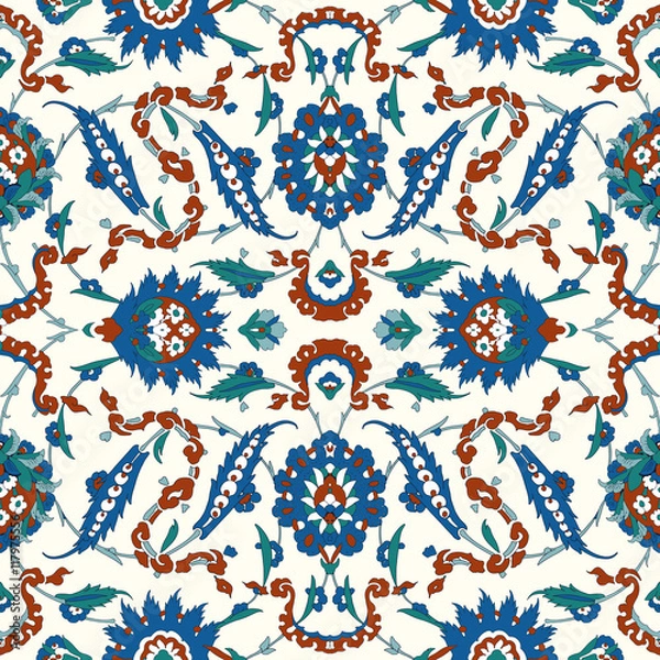 Fototapeta Floral pattern for your design. Traditional Arabic seamless ornament.  Iznik. Vector. Background.