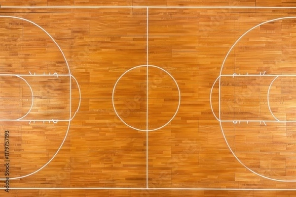 Fototapeta High Quality Image of Above View of Maple Hardwood Basketball Court Surface