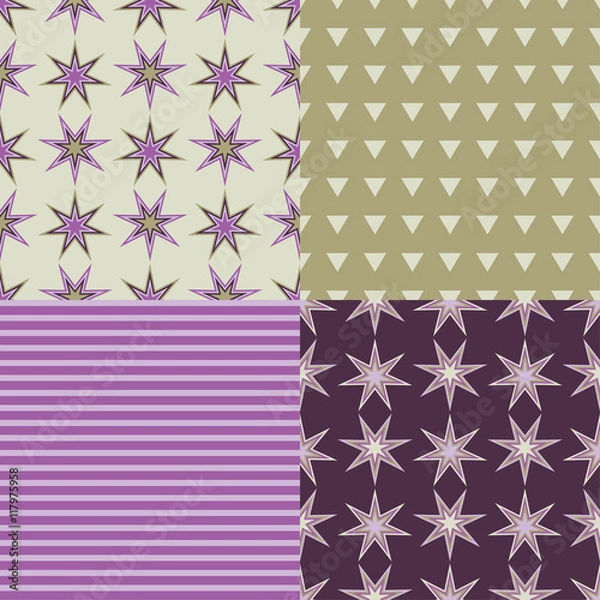 Fototapeta Set of 4 seamless vector background with decorative stars. Print. Cloth design, wallpaper.