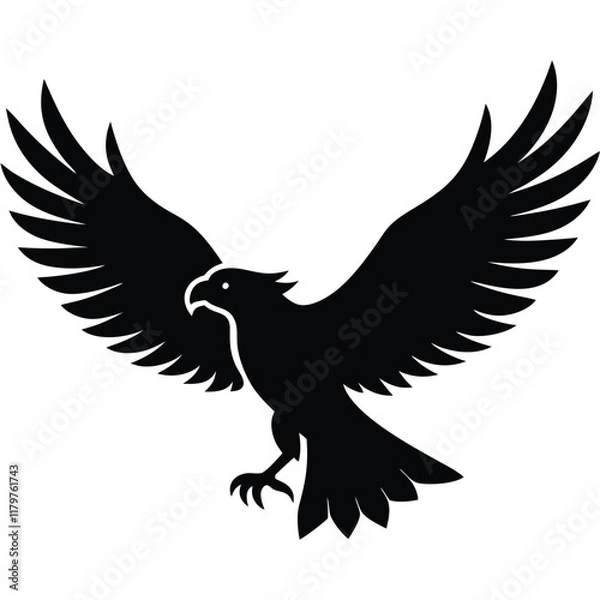 Fototapeta A majestic eagle soaring in the sky with outstretched wings, mountain scenery in the background, vector art.