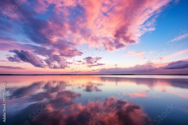 Fototapeta Twilight Glow Over IJmeer Lake Radiating Tranquility - A Silent Sailboat Journey