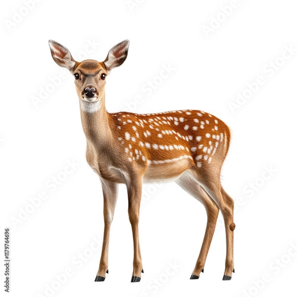 Obraz Young Fawn Standing Gracefully in Natural Habitat with Distinctive Spots and Expressive Features
