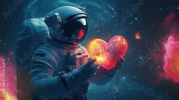 Fototapeta heartwarming space scene with astronaut and romantic galaxy vibes