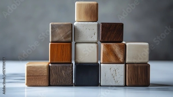 Fototapeta A balanced arrangement of number blocks showcasing a clean, modern design