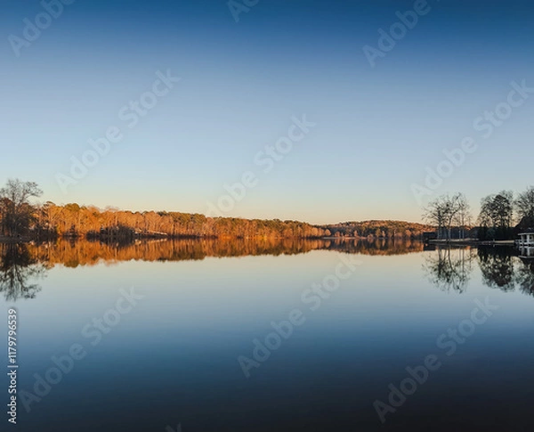Fototapeta Gorgeous lake in peachtree city, georgia. sunny day with water reflections