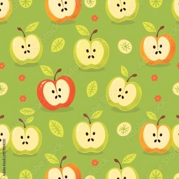 Fototapeta apple seamless patern. Seamless patern with Apple fruit for textile,fabric,wrapping paper,and any print. Cute Apple fruit illustration.
