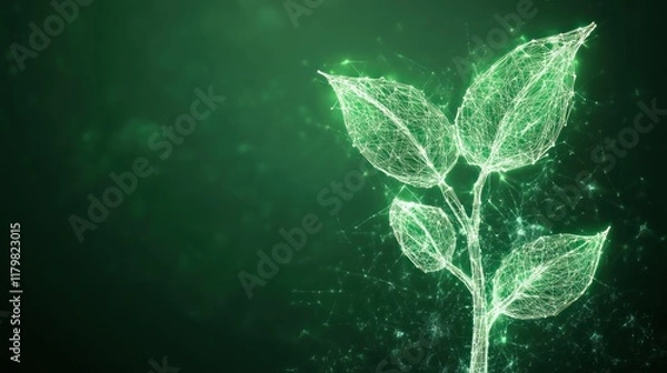 Fototapeta Glowing Green Plant Abstract Nature Digital Art  Network Connections Growth Technology