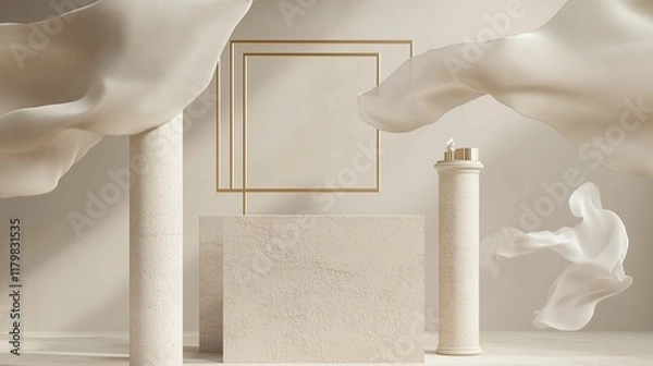 Obraz  3d scene for advertising product mockups, modern pedestal display for cosmetic product showcase, 